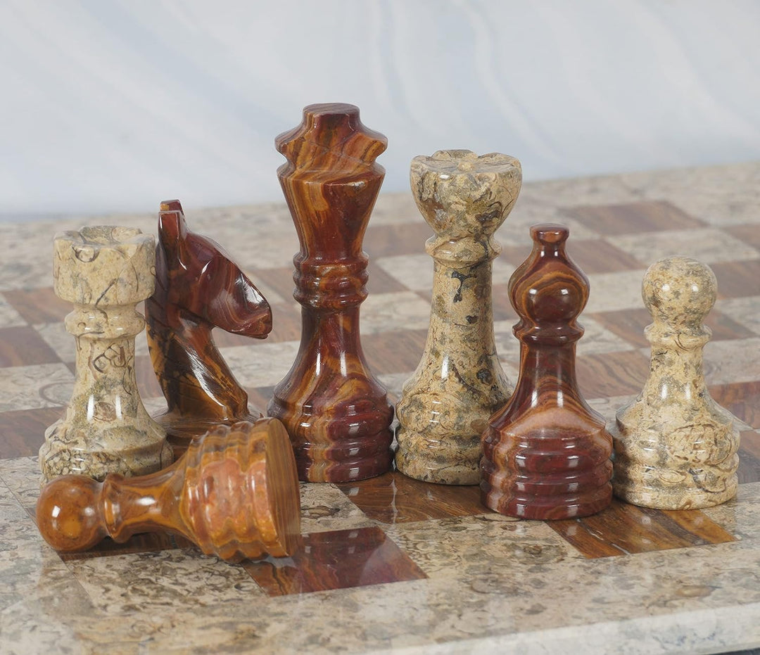Marble Chess Pieces Red & Coral 3.5 Inch
