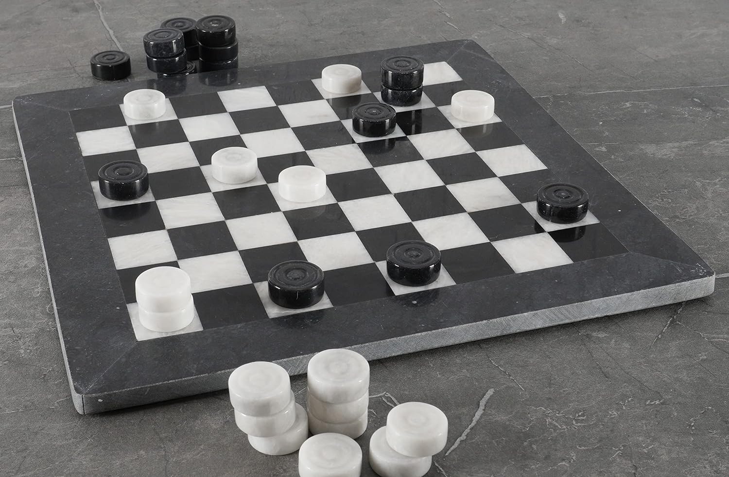 Marble Checkers Board Game 15 Inches White and Black Chess'n'Boards