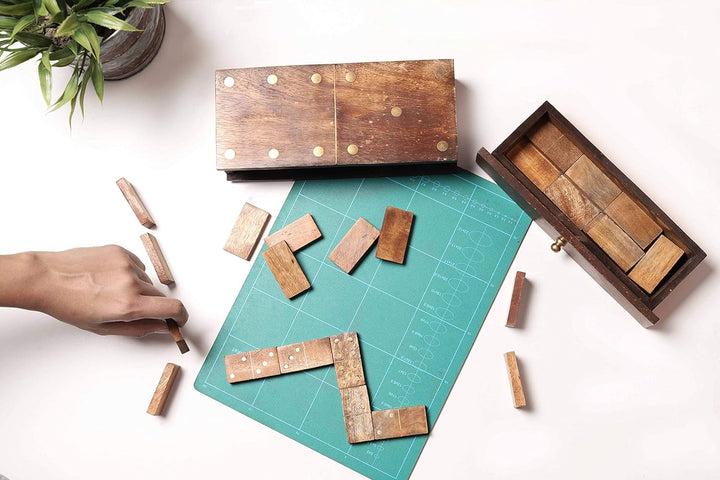 Double Six Professional Size Dominoes Set with Decorative Wooden Storage Box