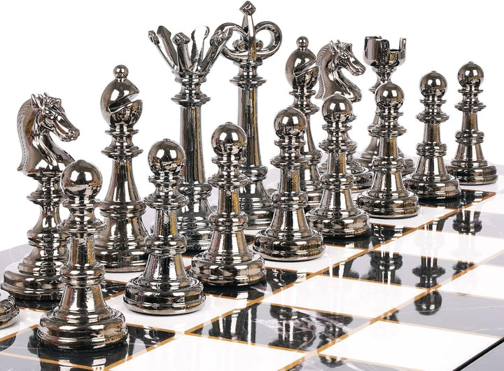 Metal Chess Set and Checkers Game Set 15 inch (2 in 1)