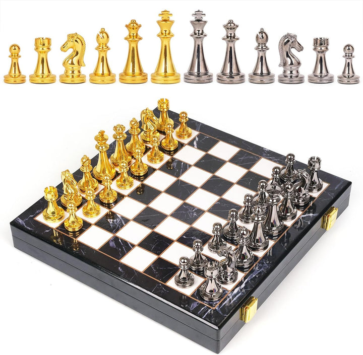 Metal Chess Set Portable Folding Travel Chess Set with Storage