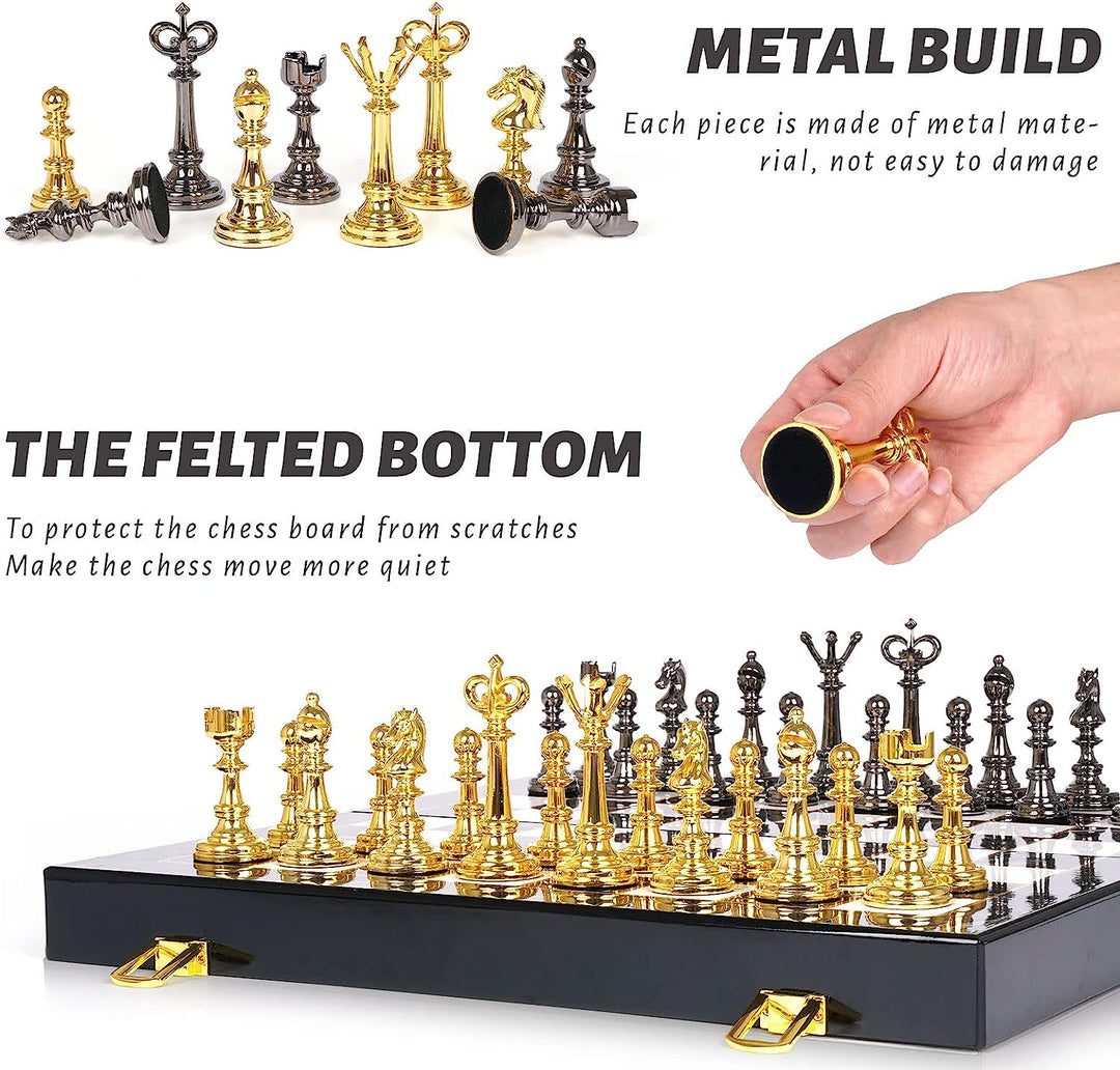 Metal Chess Set and Checkers Game Set 15 inch (2 in 1)