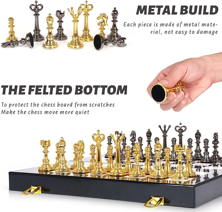 Metal Chess Set and Checkers Game Set 15 inch (2 in 1)