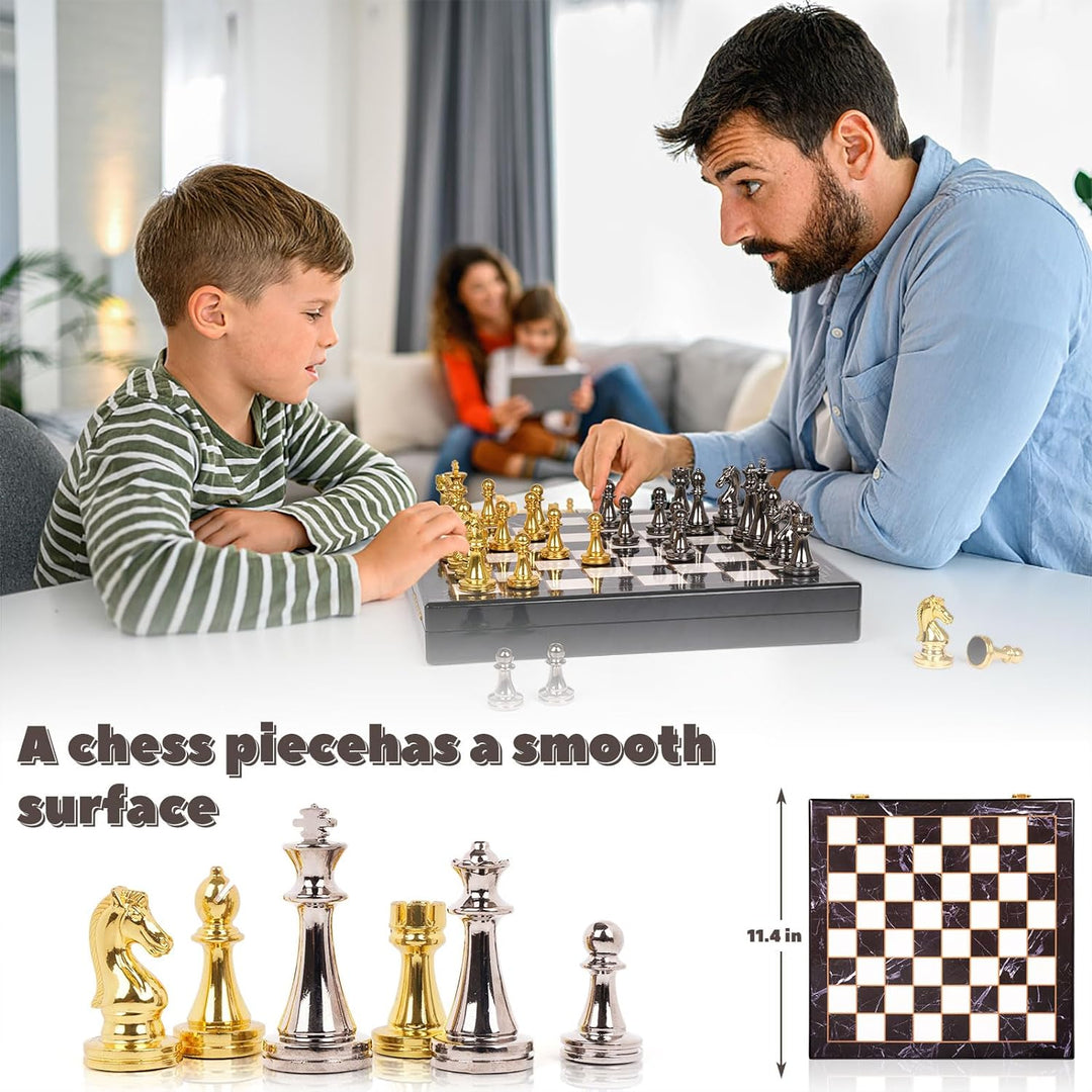 Metal Chess Set Portable Folding Travel Chess Set with Storage
