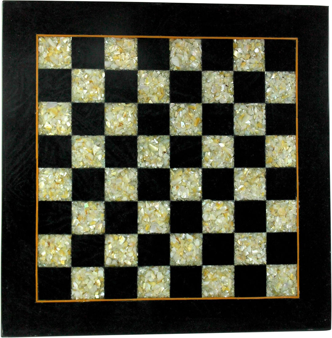 Collectible Black Marble and Mother of Pearl (MOP) Chess Board