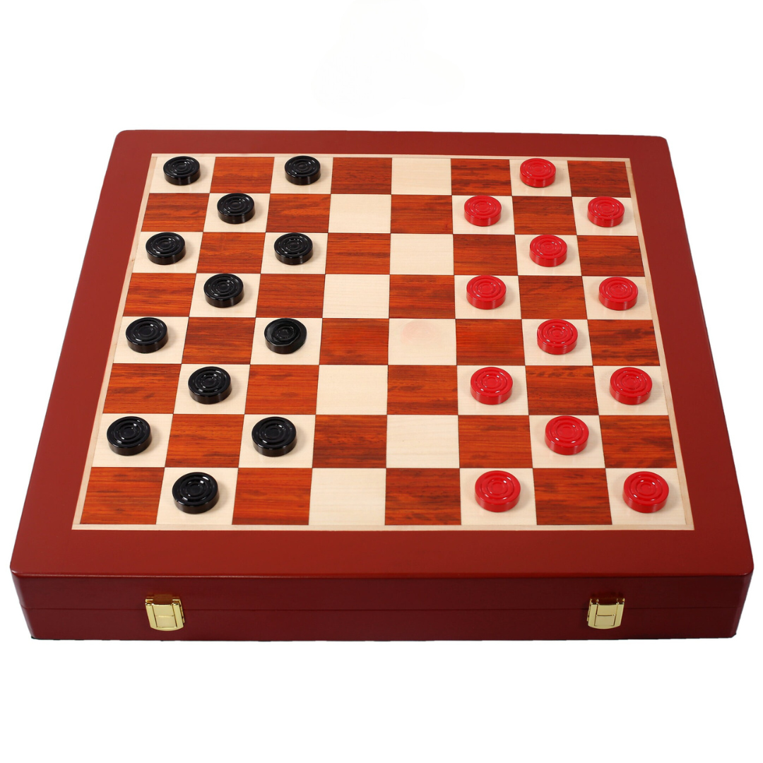 Wooden Checkers / Draught Set in Stained Boxwood - 30mm