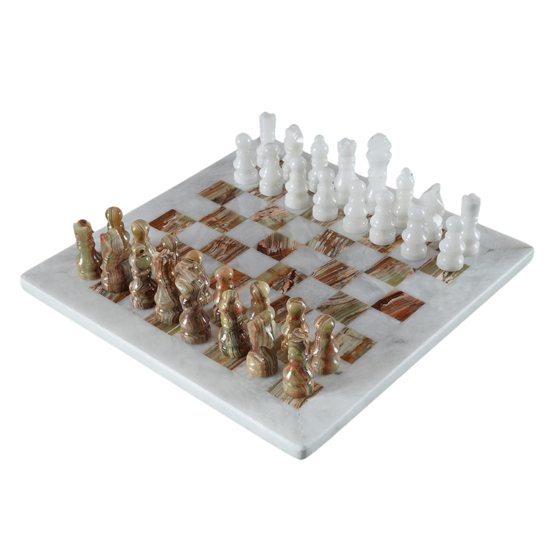 Marble Chess Set 12 Inches White and Green Onyx