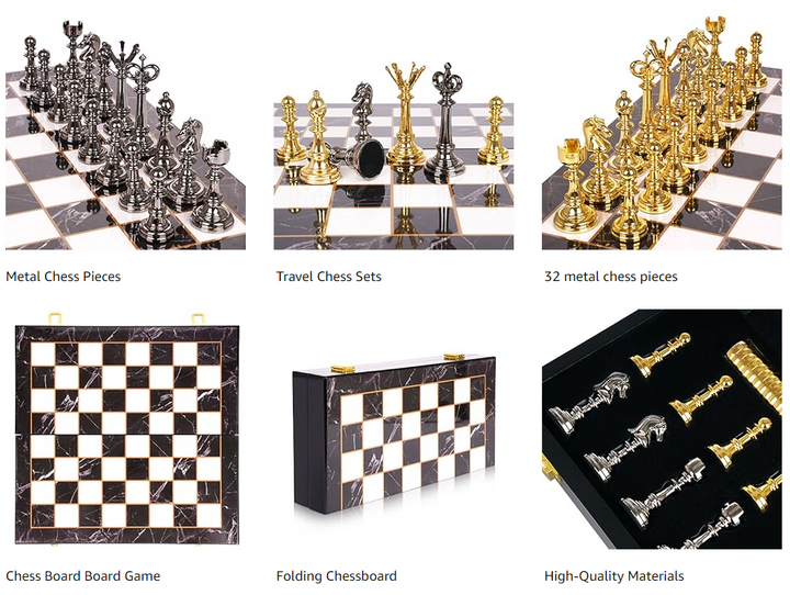 Metal Chess Set and Checkers Game Set 15 inch (2 in 1)