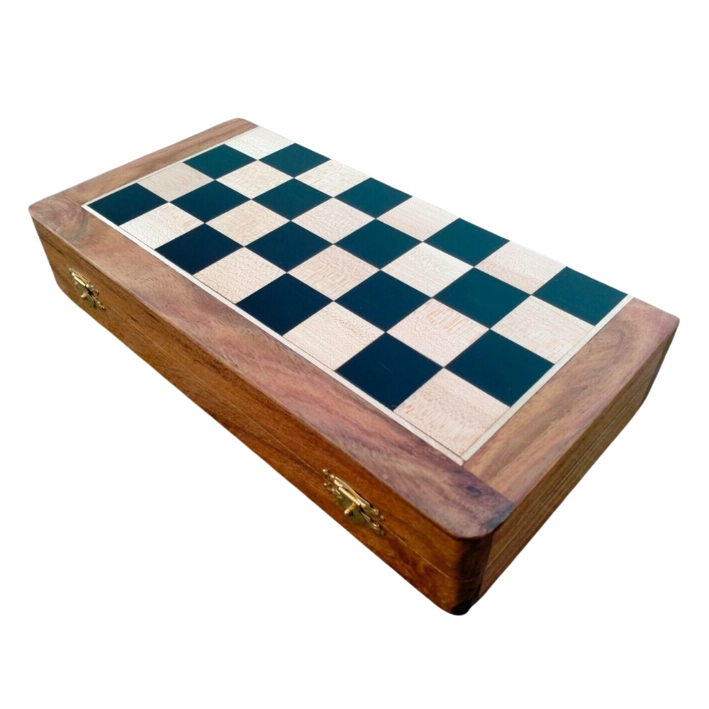 Wooden Black Travel Folding Chess Board With Magnetic Chess Pieces Set