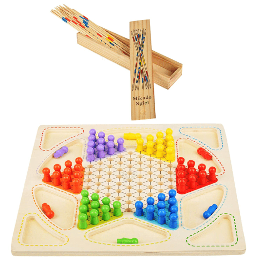 3 in 1 Chinese Checker, Ludo and Mikado Sticks Game (Combo Board Game) - Chess'n'Boards