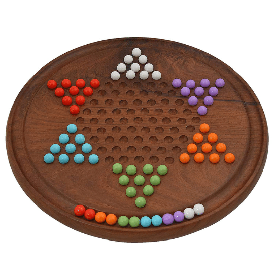 Chinese Checkers Game Set with 12-inch Diameter Round Wooden Board - Chess'n'Boards