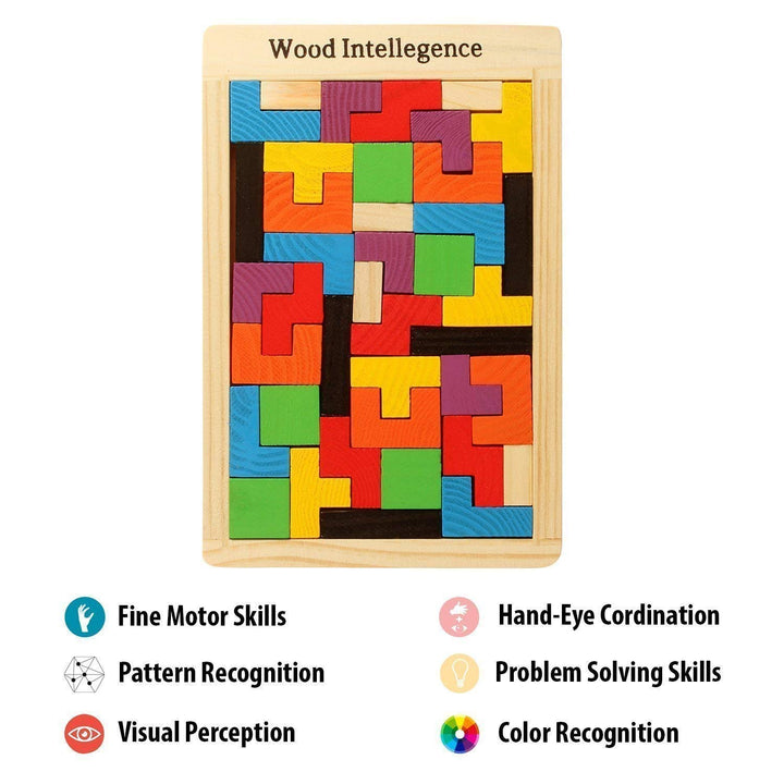 Wooden Jigsaw Puzzle Tetris (40 Pieces) Tangram Brain Teaser - Chess'n'Boards