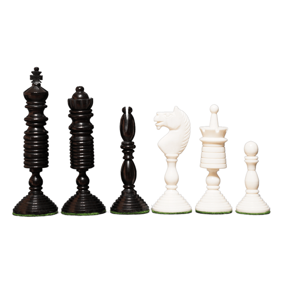 Antique Pre-Staunton English Camelbone Chess Pieces Only Set 4.6" King - Chess'n'Boards