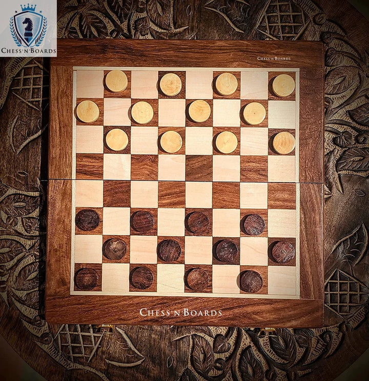Checkers Set, Folding Checkers Board Game Set, Convertible Draught Storage Box - Chess'n'Boards