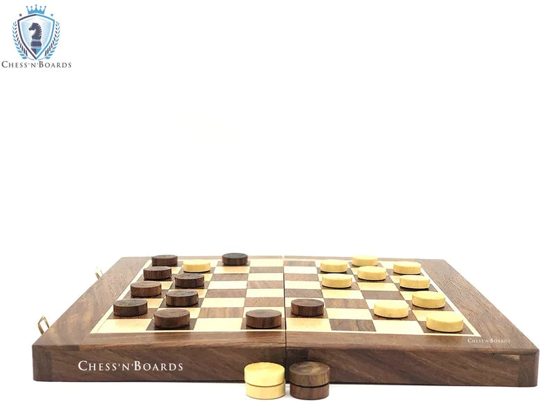 Checkers Set, Folding Checkers Board Game Set, Convertible Draught Storage Box - Chess'n'Boards