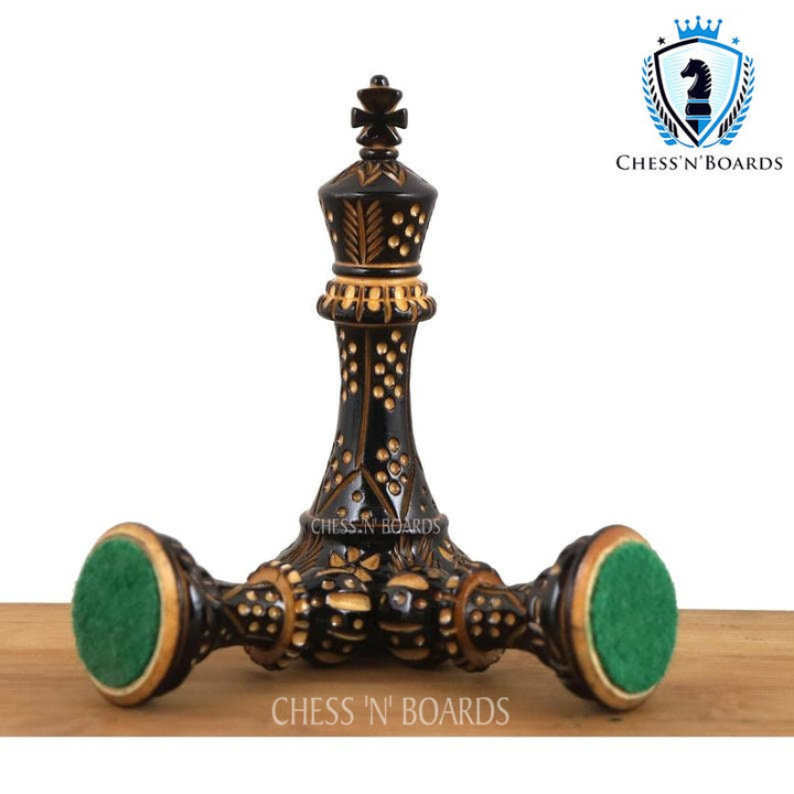 Pyrographed Classic -Staunton Style Tournament Chess set/ Burnt Boxwood Staunton Style Chess Pieces - Chess'n'Boards