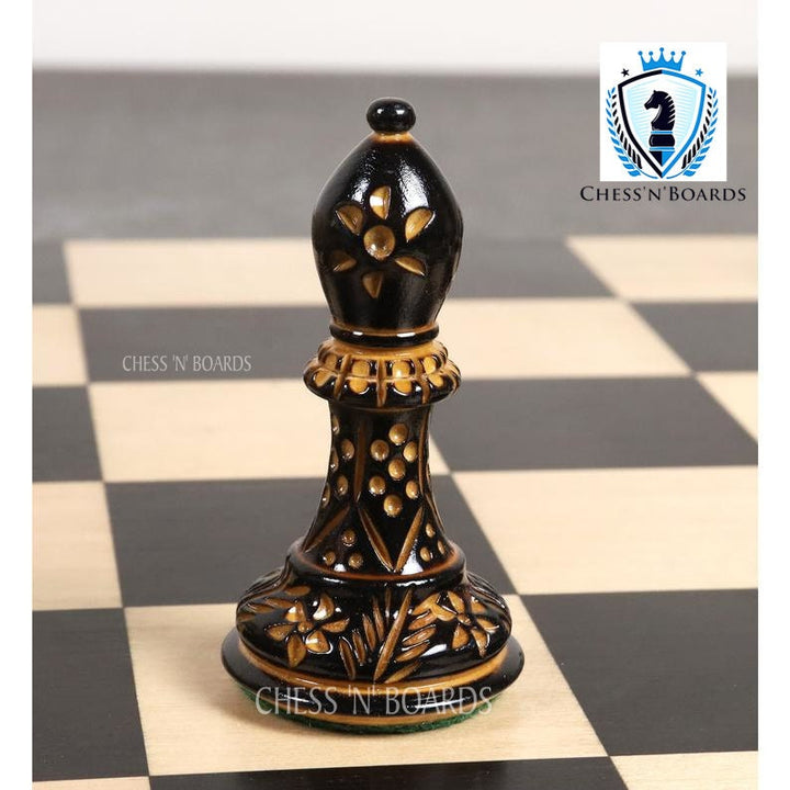 Pyrographed Classic -Staunton Style Tournament Chess set/ Burnt Boxwood Staunton Style Chess Pieces - Chess'n'Boards