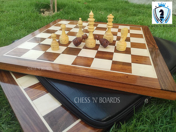 Professional Rose Wood Chess Set with 32 International Royal Carving Chess Pieces 16" x 16" Inches Best - Chess'n'Boards