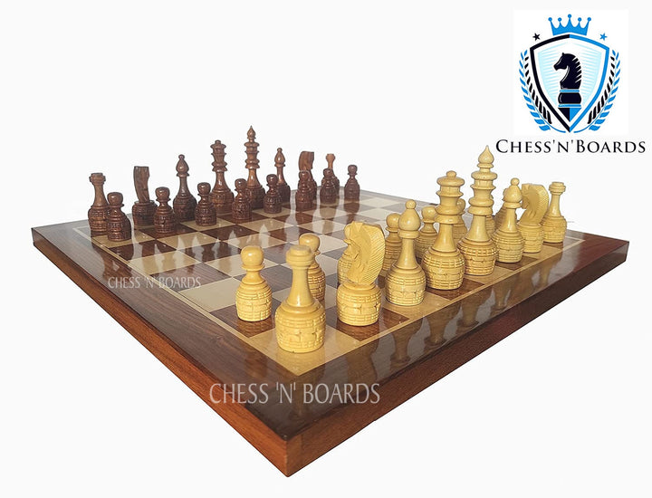 Professional Rose Wood Chess Set with 32 International Royal Carving Chess Pieces 16" x 16" Inches Best - Chess'n'Boards