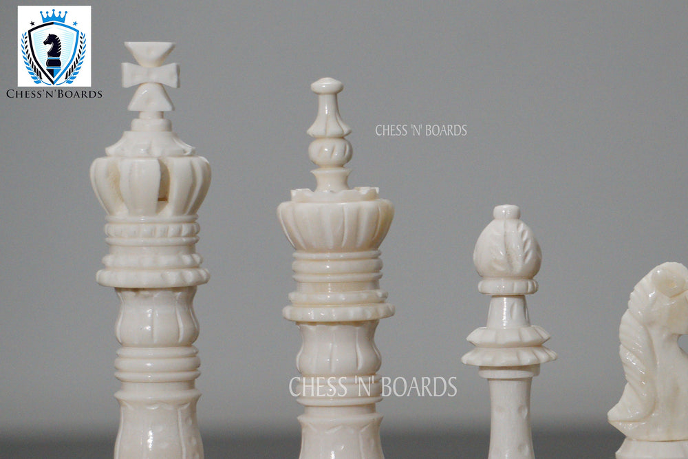 Unique Artistic Hand Carved King Cross Series Camel Bone Chess Pieces 4" King - Chess'n'Boards