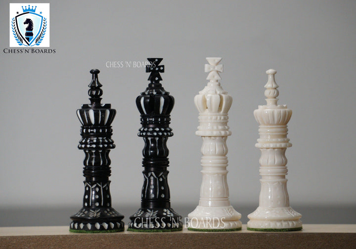 Unique Artistic Hand Carved King Cross Series Camel Bone Chess Pieces 4" King - Chess'n'Boards