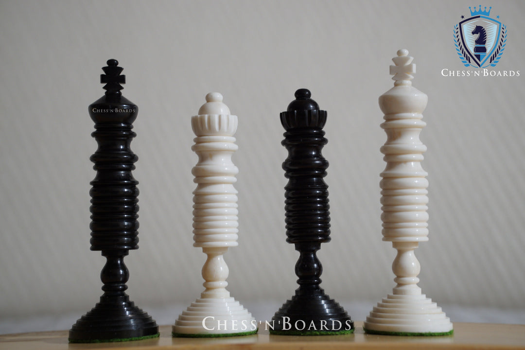 Antique Pre-Staunton English Camelbone Chess Pieces Only Set 4.6" King - Chess'n'Boards