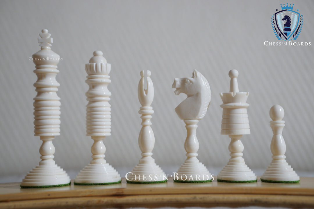 Antique Pre-Staunton English Camelbone Chess Pieces Only Set 4.6" King - Chess'n'Boards