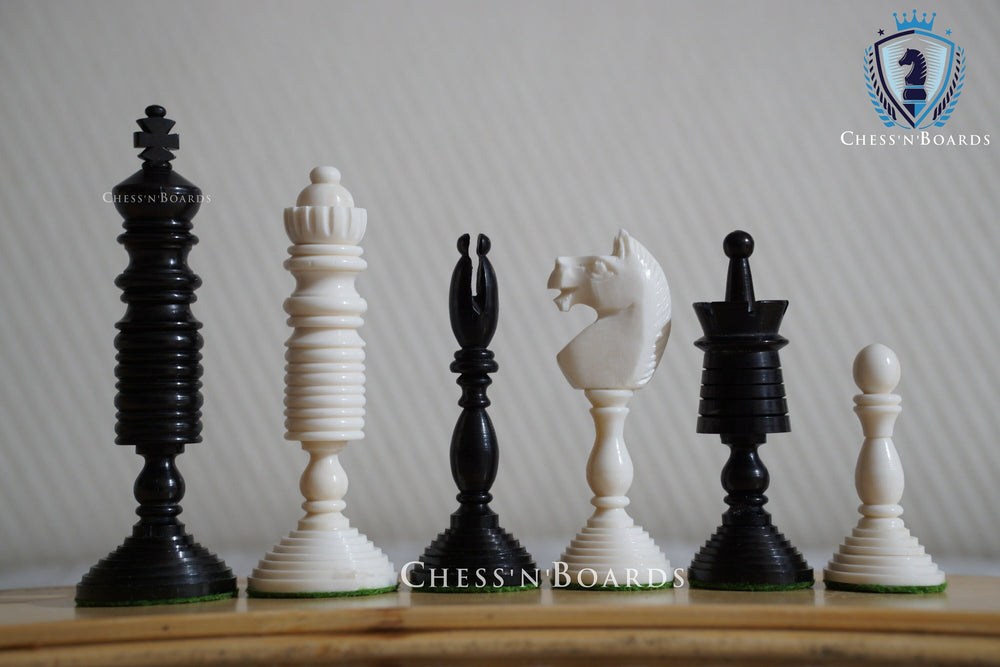 Antique Pre-Staunton English Camelbone Chess Pieces Only Set 4.6" King - Chess'n'Boards