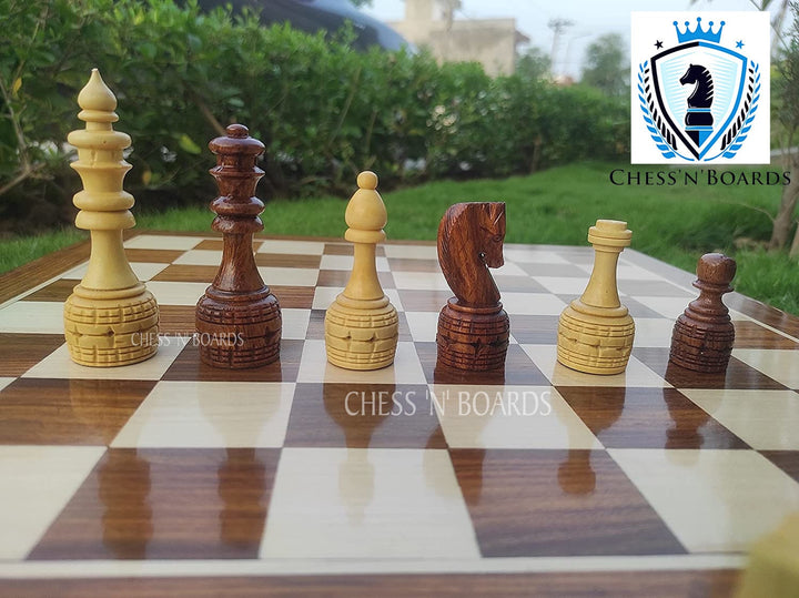 Professional Rose Wood Chess Set with 32 International Royal Carving Chess Pieces 16" x 16" Inches Best - Chess'n'Boards