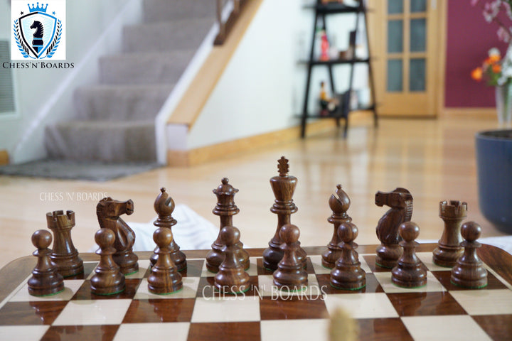 British Staunton Tournament Series Weighted Golden Rosewood Chess Pieces - Chess'n'Boards