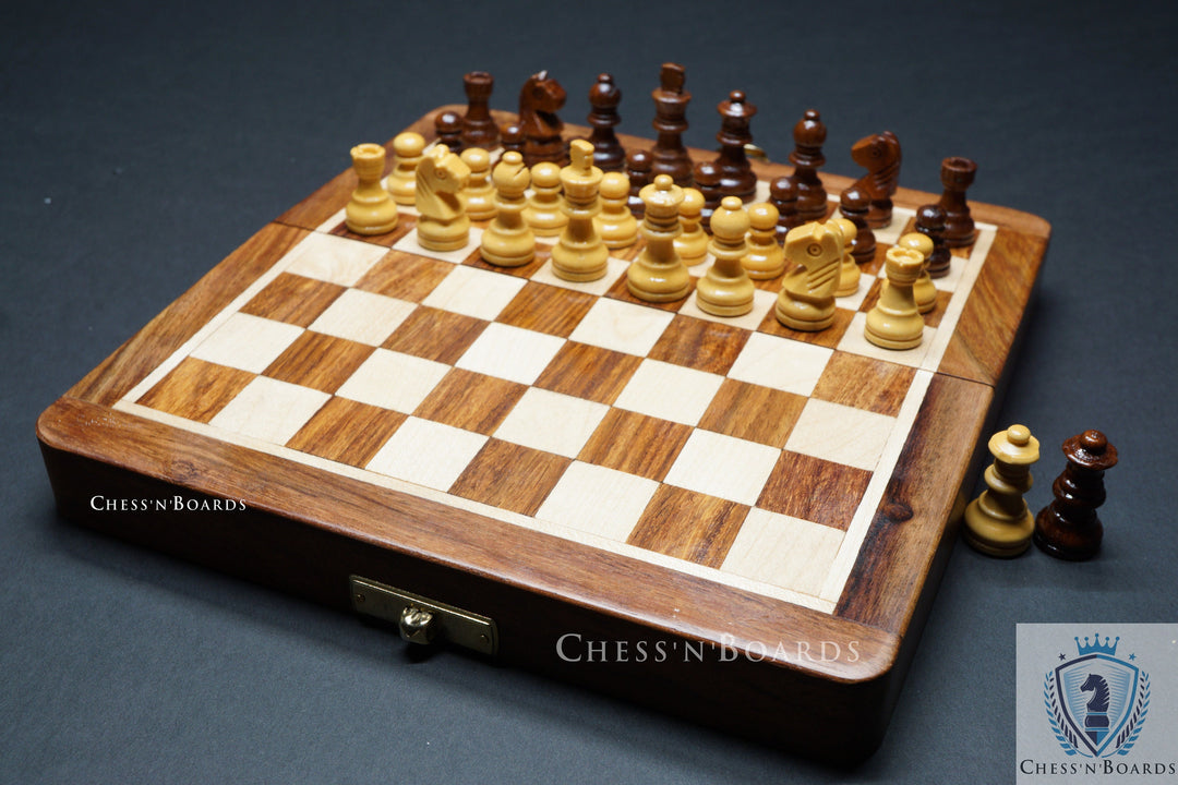 10" Folding Magnetic Travel Chess Set made of Golden Rosewood - Chess'n'Boards