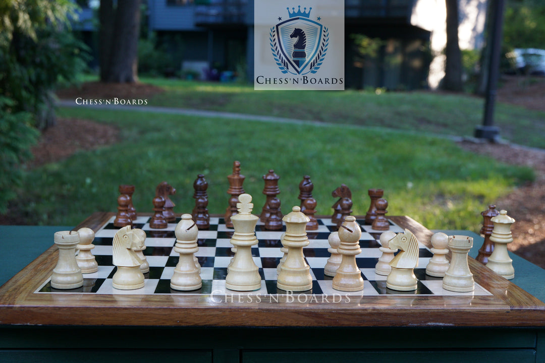 Magnetic Flat Chess Board with Sheesham German Knight Chess Pieces and a Leatherette Case - Chess'n'Boards
