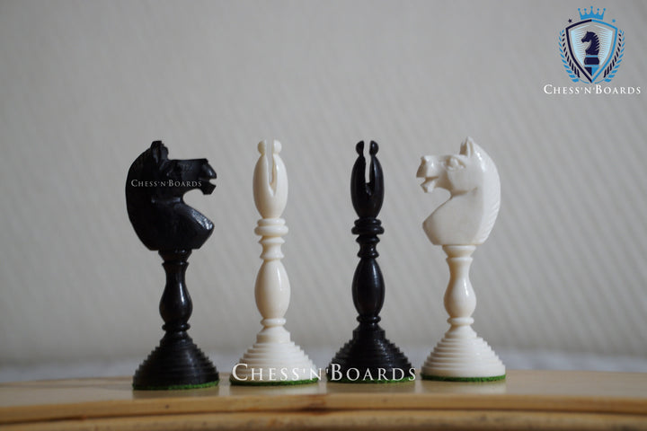 Antique Pre-Staunton English Camelbone Chess Pieces Only Set 4.6" King - Chess'n'Boards