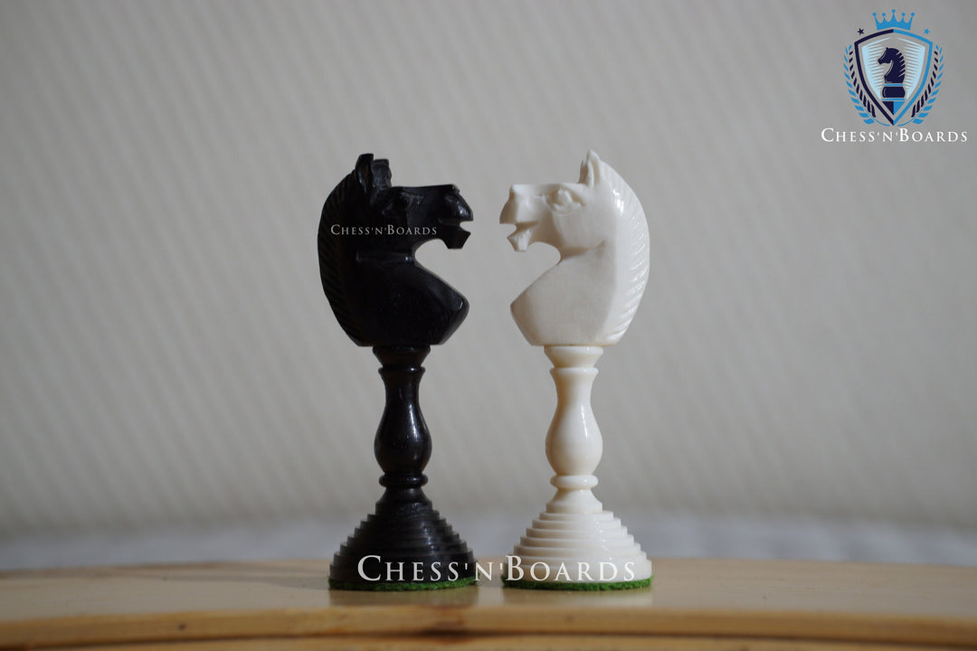 Antique Pre-Staunton English Camelbone Chess Pieces Only Set 4.6" King - Chess'n'Boards