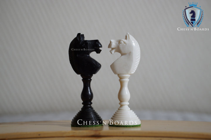 Antique Pre-Staunton English Camelbone Chess Pieces Only Set 4.6" King - Chess'n'Boards