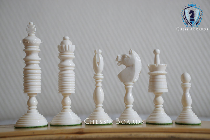 Antique Pre-Staunton English Camelbone Chess Pieces Only Set 4.6" King - Chess'n'Boards