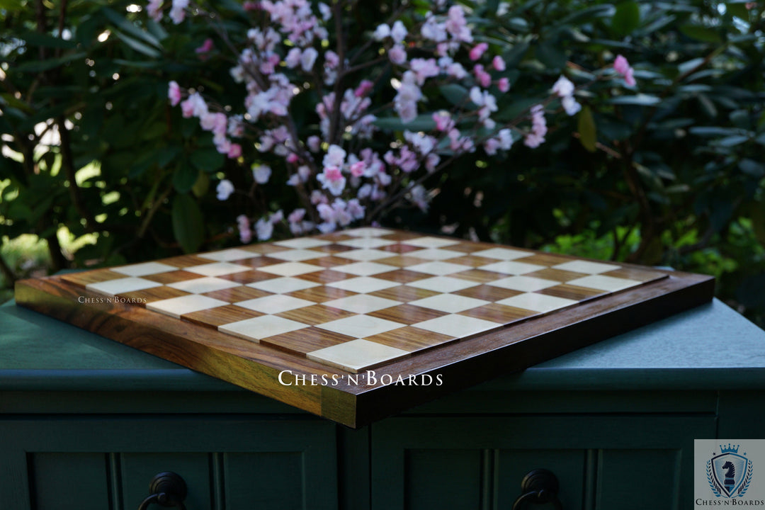 End Grain Finish, 16" Sheesham/ Golden Rosewood Chess Board | Flat Felted Chess Board - Chess'n'Boards
