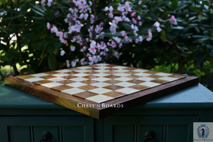 End Grain Finish, 16" Sheesham/ Golden Rosewood Chess Board | Flat Felted Chess Board - Chess'n'Boards