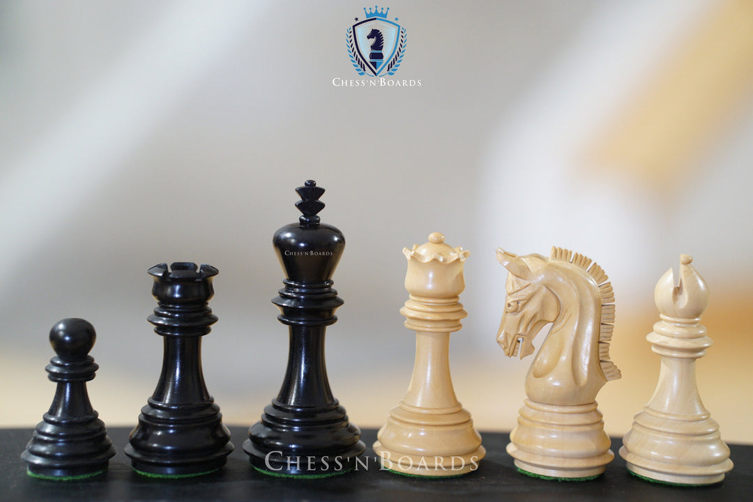 The Imperial Weighted Chess Pieces in Ebony and Boxwood - 3.8" King - Chess'n'Boards