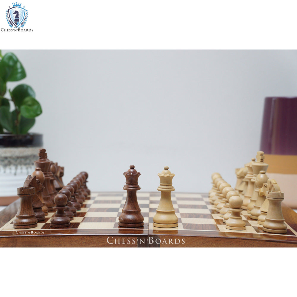 Traveling Magnetic Chess Set Handmade Staunton Sheesham Wood 18" with two Extra Queens - Chess'n'Boards