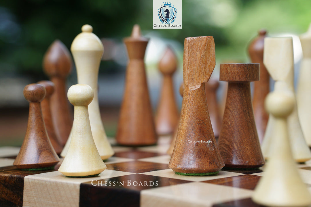 Combo Chess Set | Reproduced Hermann Ohme | Modern Minimalist Style Golden Rosewood Pieces with Walnut Board - Chess'n'Boards