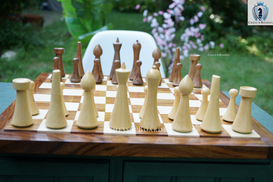 Combo Chess Set | Minimalist Style Danish Herman Ohme Chess Set in Indian Rosewood with Endgrain Rosewood Board - Chess'n'Boards