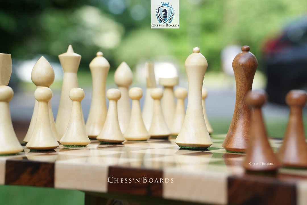 Combo Chess Set | Reproduced Hermann Ohme | Modern Minimalist Style Golden Rosewood Pieces with Walnut Board - Chess'n'Boards