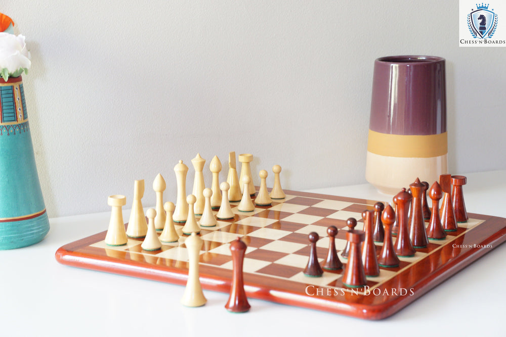 Combo Chess Set | Reproduced Hermann Ohme/Danish Modern/ Minimalist Style Chess Pcs with Padauk Chess Board - Chess'n'Boards