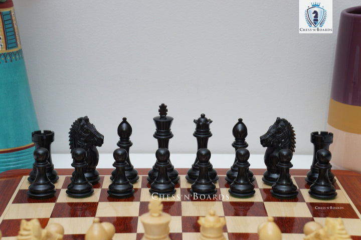 Combo Chess Set | Rio Staunton Series, Biggy Knight Chess Pieces with Padauk Chess Board - Chess'n'Boards