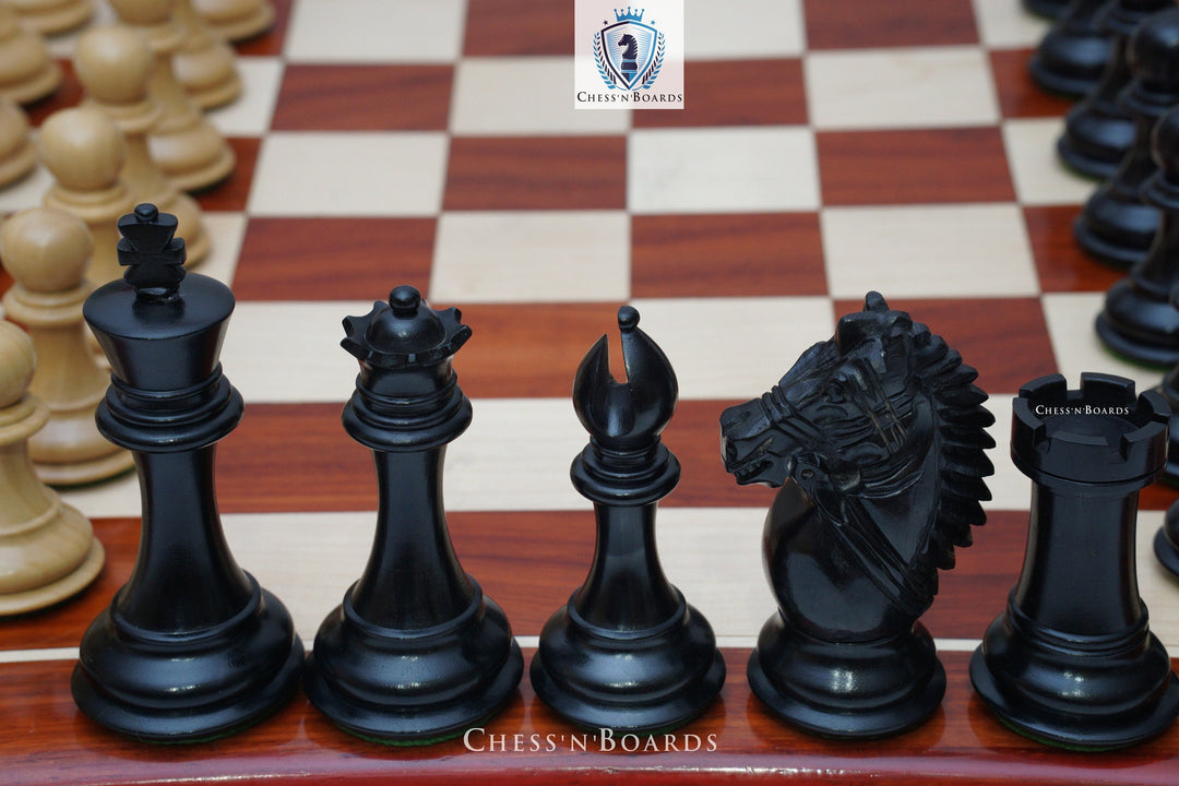 Combo Chess Set | Rio Staunton Series, Biggy Knight Chess Pieces with Padauk Chess Board - Chess'n'Boards
