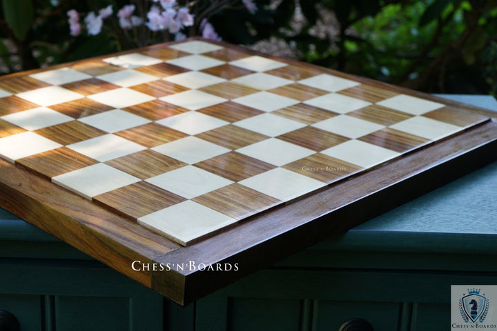 End Grain Finish, 16" Sheesham/ Golden Rosewood Chess Board | Flat Felted Chess Board - Chess'n'Boards