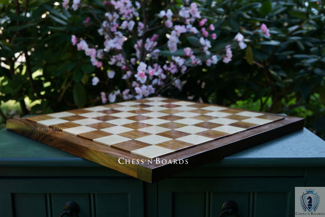 End Grain Finish, 16" Sheesham/ Golden Rosewood Chess Board | Flat Felted Chess Board - Chess'n'Boards