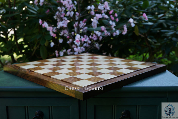 End Grain Finish, 16" Sheesham/ Golden Rosewood Chess Board | Flat Felted Chess Board - Chess'n'Boards