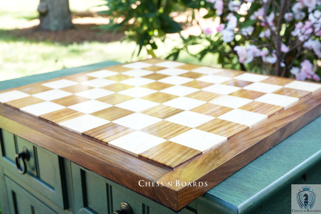 End Grain Finish, 16" Sheesham/ Golden Rosewood Chess Board | Flat Felted Chess Board - Chess'n'Boards